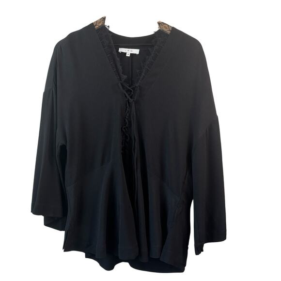 IRO Womens Top 12 Black Emilda Lace Up Whimsigoth Blouse Euro 40 Witch Core Lace - Picture 2 of 9